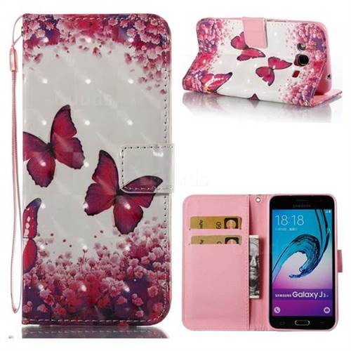 Rose Butterfly 3D Painted Leather Wallet Case for Samsung Galaxy J3 2016 J320