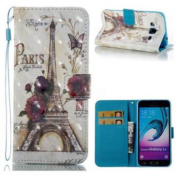 Flower Eiffel Tower 3D Painted Leather Wallet Case for Samsung Galaxy J3 2016 J320