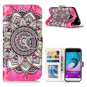 Rose Mandala 3D Relief Oil PU Leather Wallet Case for Samsung Galaxy J3 2016 J320