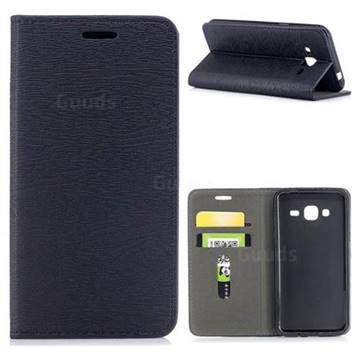 Tree Bark Pattern Automatic suction Leather Wallet Case for Samsung Galaxy J3 2016 J320 - Black