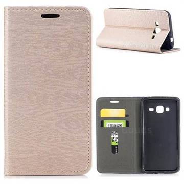 Tree Bark Pattern Automatic suction Leather Wallet Case for Samsung Galaxy J3 2016 J320 - Champagne Gold