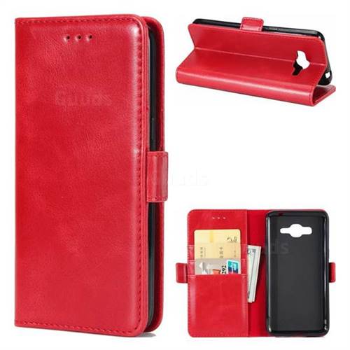 Luxury Crazy Horse PU Leather Wallet Case for Samsung Galaxy J3 2016 J320 - Red