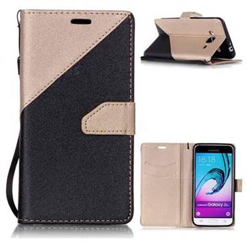 Dual Color Gold-Sand Leather Wallet Case for Samsung Galaxy J3 2016 J320 (Black / Champagne )