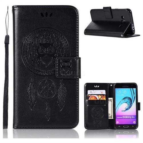 Intricate Embossing Owl Campanula Leather Wallet Case for Samsung Galaxy J3 2016 J320 - Black