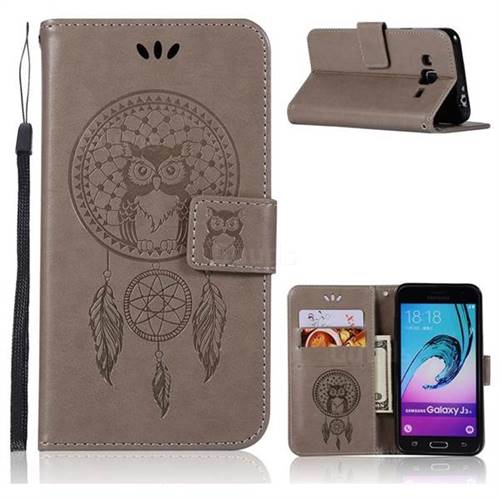 Intricate Embossing Owl Campanula Leather Wallet Case for Samsung Galaxy J3 2016 J320 - Grey
