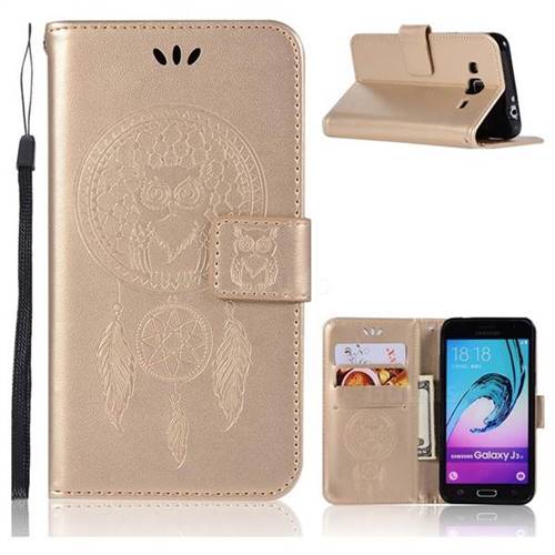 Intricate Embossing Owl Campanula Leather Wallet Case for Samsung Galaxy J3 2016 J320 - Champagne