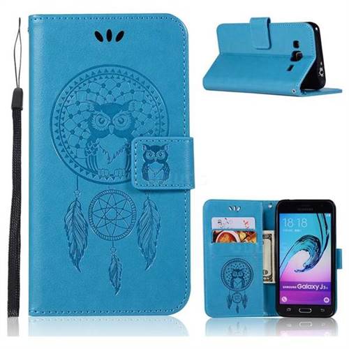 Intricate Embossing Owl Campanula Leather Wallet Case for Samsung Galaxy J3 2016 J320 - Blue