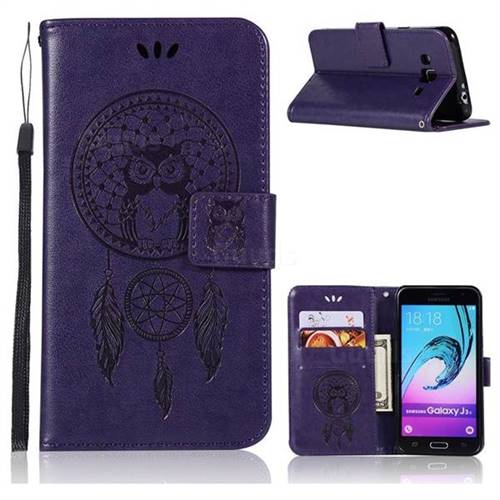 Intricate Embossing Owl Campanula Leather Wallet Case for Samsung Galaxy J3 2016 J320 - Purple