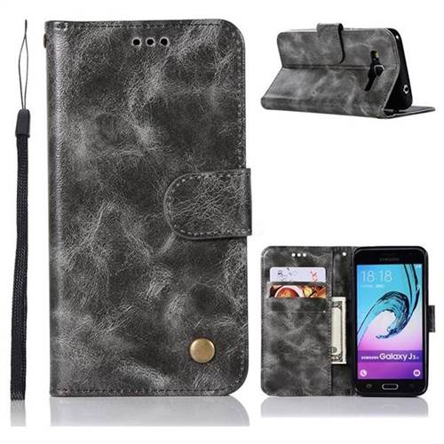 Luxury Retro Leather Wallet Case for Samsung Galaxy J3 2016 J320 - Gray