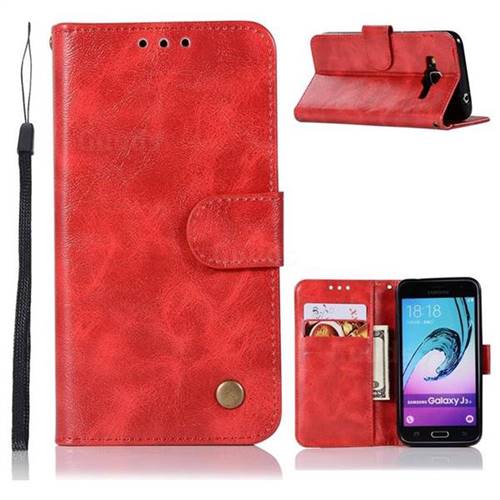 Luxury Retro Leather Wallet Case for Samsung Galaxy J3 2016 J320 - Red