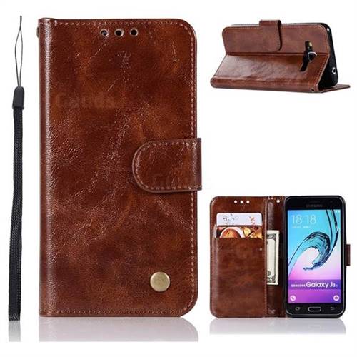 Luxury Retro Leather Wallet Case for Samsung Galaxy J3 2016 J320 - Brown