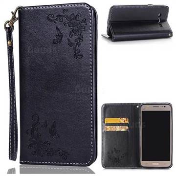 Intricate Embossing Slim Butterfly Rose Leather Holster Case for Samsung Galaxy J3 2016 J320 - Black