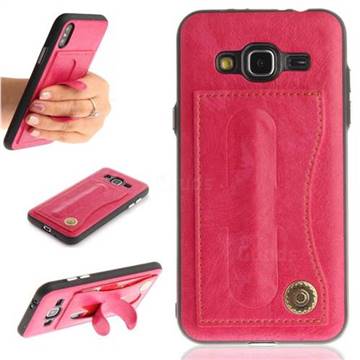 Retro Leather Coated Back Cover with Hidden Kickstand and Card Slot for Samsung Galaxy J3 2016 J320 - Rose