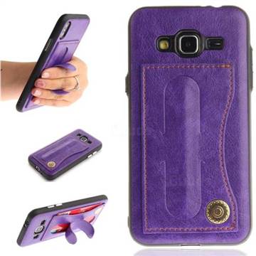 Retro Leather Coated Back Cover with Hidden Kickstand and Card Slot for Samsung Galaxy J3 2016 J320 - Purple