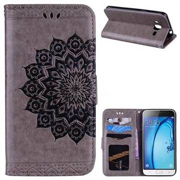 Datura Flowers Flash Powder Leather Wallet Holster Case for Samsung Galaxy J3 2016 J320 - Gray