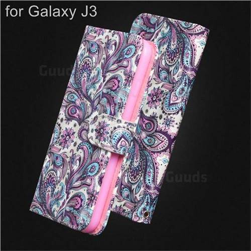 Swirl Flower 3D Painted Leather Wallet Case for Samsung Galaxy J3 2016 J320