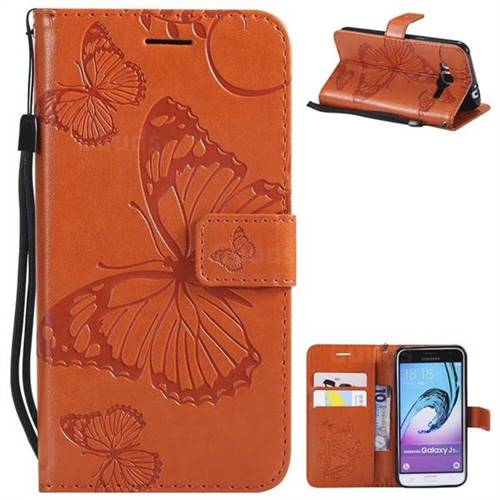Embossing 3D Butterfly Leather Wallet Case for Samsung Galaxy J3 2016 J320 - Orange