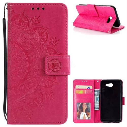Intricate Embossing Datura Leather Wallet Case for Samsung Galaxy J3 2016 J320 - Rose Red