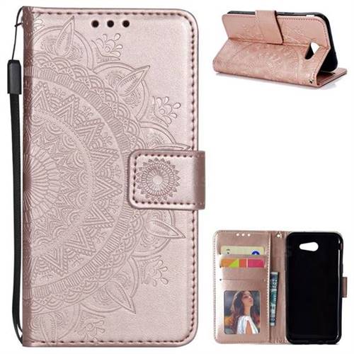 Intricate Embossing Datura Leather Wallet Case for Samsung Galaxy J3 2016 J320 - Rose Gold