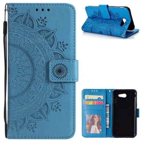 Intricate Embossing Datura Leather Wallet Case for Samsung Galaxy J3 2016 J320 - Blue