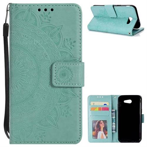 Intricate Embossing Datura Leather Wallet Case for Samsung Galaxy J3 2016 J320 - Mint Green