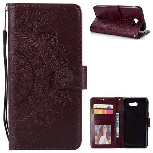 Intricate Embossing Datura Leather Wallet Case for Samsung Galaxy J3 2016 J320 - Brown