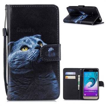Looking Up Cat Painting Leather Wallet Phone Case for Samsung Galaxy J3 2016 J320