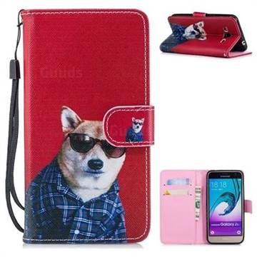 Glasses Shiba Inu Painting Leather Wallet Phone Case for Samsung Galaxy J3 2016 J320