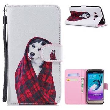 Fashion Husky Painting Leather Wallet Phone Case for Samsung Galaxy J3 2016 J320