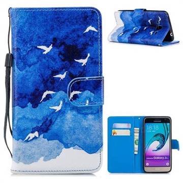 Sky Flying Bird Painting Leather Wallet Phone Case for Samsung Galaxy J3 2016 J320