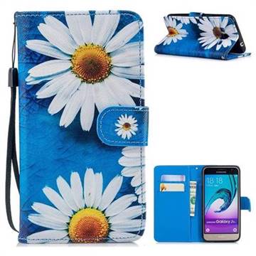 White Chrysanthemum Painting Leather Wallet Phone Case for Samsung Galaxy J3 2016 J320
