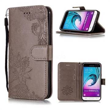 Intricate Embossing Lotus Mandala Flower Leather Wallet Case for Samsung Galaxy J3 2016 J320 - Gray