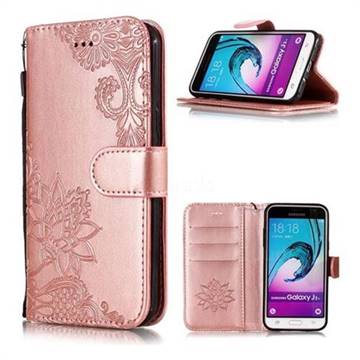 Intricate Embossing Lotus Mandala Flower Leather Wallet Case for Samsung Galaxy J3 2016 J320 - Rose Gold