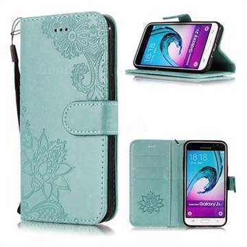 Intricate Embossing Lotus Mandala Flower Leather Wallet Case for Samsung Galaxy J3 2016 J320 - Green
