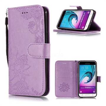 Intricate Embossing Lotus Mandala Flower Leather Wallet Case for Samsung Galaxy J3 2016 J320 - Purple