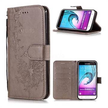 Intricate Embossing Dandelion Butterfly Leather Wallet Case for Samsung Galaxy J3 2016 J320 - Gray