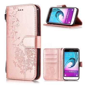 Intricate Embossing Dandelion Butterfly Leather Wallet Case for Samsung Galaxy J3 2016 J320 - Rose Gold
