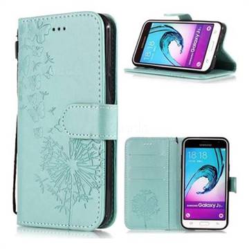 Intricate Embossing Dandelion Butterfly Leather Wallet Case for Samsung Galaxy J3 2016 J320 - Green