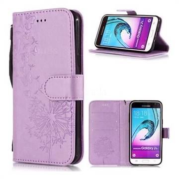 Intricate Embossing Dandelion Butterfly Leather Wallet Case for Samsung Galaxy J3 2016 J320 - Purple