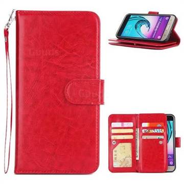 9 Card Photo Frame Smooth PU Leather Wallet Phone Case for Samsung Galaxy J3 2016 J320 - Red