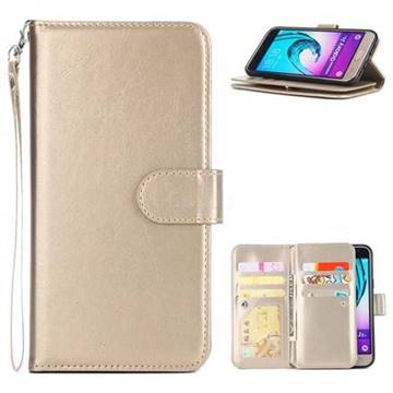 9 Card Photo Frame Smooth PU Leather Wallet Phone Case for Samsung Galaxy J3 2016 J320 - Golden