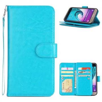 9 Card Photo Frame Smooth PU Leather Wallet Phone Case for Samsung Galaxy J3 2016 J320 - Blue