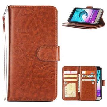 9 Card Photo Frame Smooth PU Leather Wallet Phone Case for Samsung Galaxy J3 2016 J320 - Brown