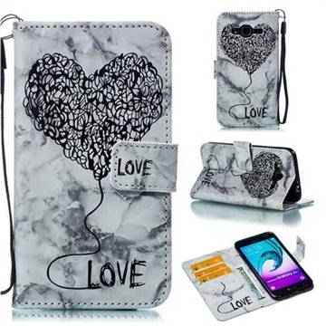 Marble Heart PU Leather Wallet Phone Case for Samsung Galaxy J3 2016 J320 - Black