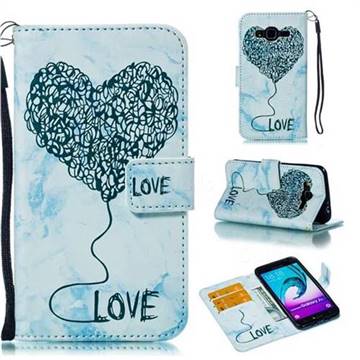 Marble Heart PU Leather Wallet Phone Case for Samsung Galaxy J3 2016 J320 - Blue