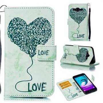 Marble Heart PU Leather Wallet Phone Case for Samsung Galaxy J3 2016 J320 - Green