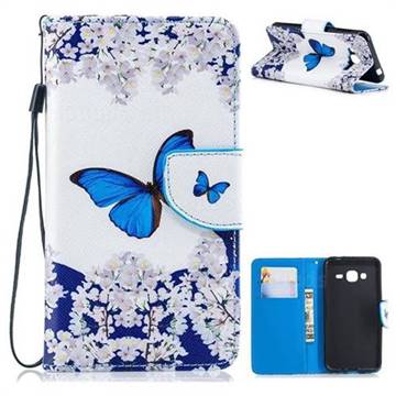 Blue Butterfly PU Leather Wallet Phone Case for Samsung Galaxy J3 2016 J320