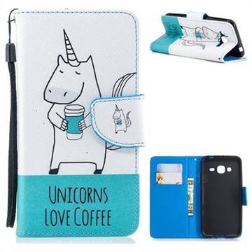 Blue Unicorn PU Leather Wallet Phone Case for Samsung Galaxy J3 2016 J320
