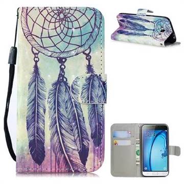 Feather Wind Chimes 3D Painted Leather Wallet Phone Case for Samsung Galaxy J3 2016 J320