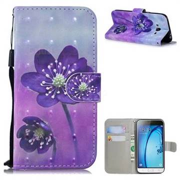 Purple Flower 3D Painted Leather Wallet Phone Case for Samsung Galaxy J3 2016 J320